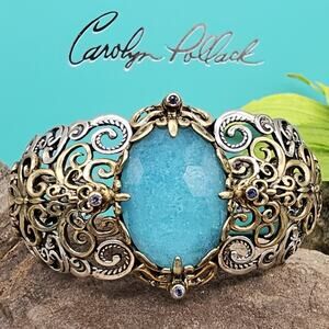 Carolyn Pollack 925 Silver Brass Blue Quartzite Doublet /Tanzanite 6.5" Cuff 60g